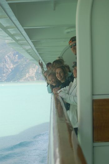 family on veranda Tracy Arm