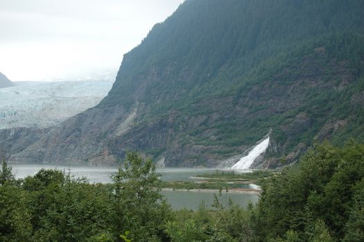 Mendenhall Glacier and waterfall