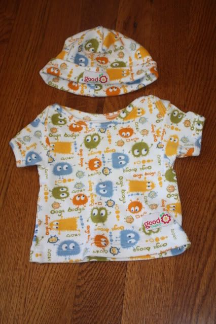 Goodmama Ooga Blue ss shirt & hat set, newborn-3months Goodmama Ooga Blue ss shirt & hat set, newborn-3months