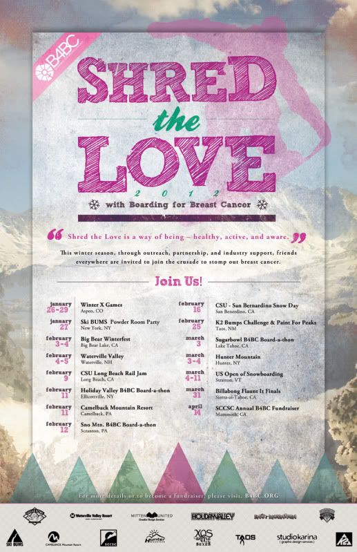 B4BC'S Shred The Love Outreach Events, Shred the Love Boarding For Breast Cancer this winter season! To learn more please visit, B4BC.ORG