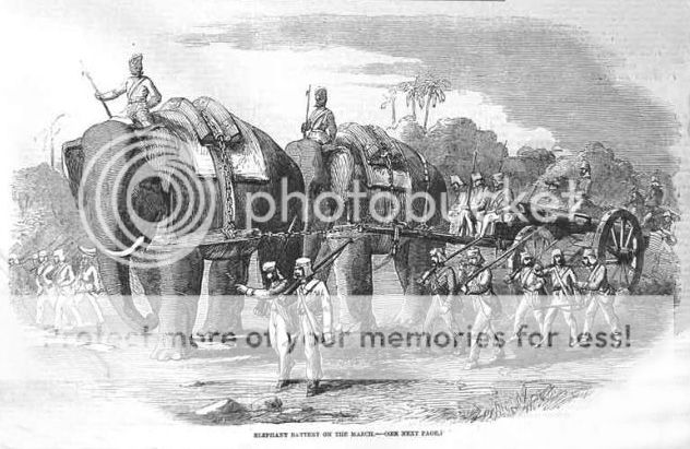 Indian Mutiny - Elephant battery on the march - April 1858